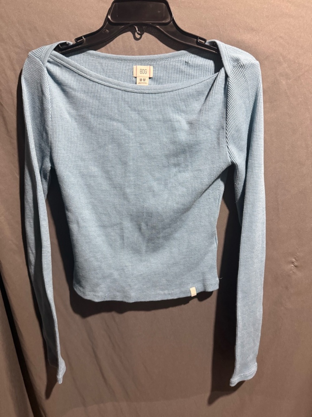 BDG Powder Blue Waffle-Knit Long Sleeve Top